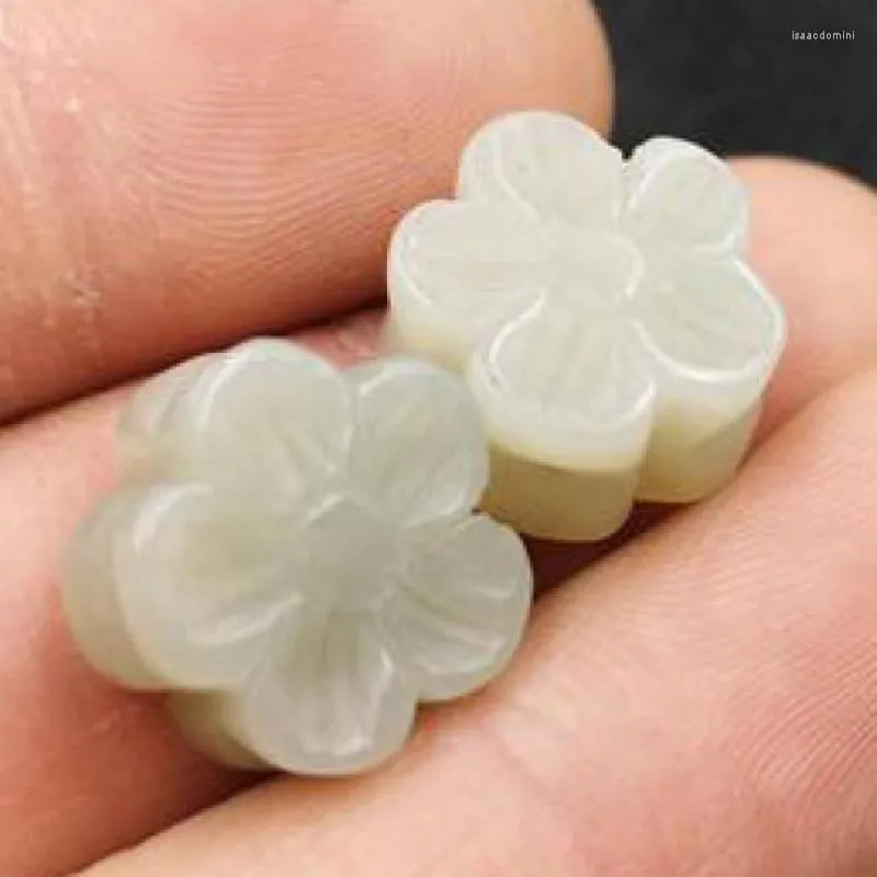 Lösa ädelstenar äkta Hetian Jade Nephrite Plum Blossom Flower Pärla för smycken som gör Diy Armband Charms Halsband Pendant Earring