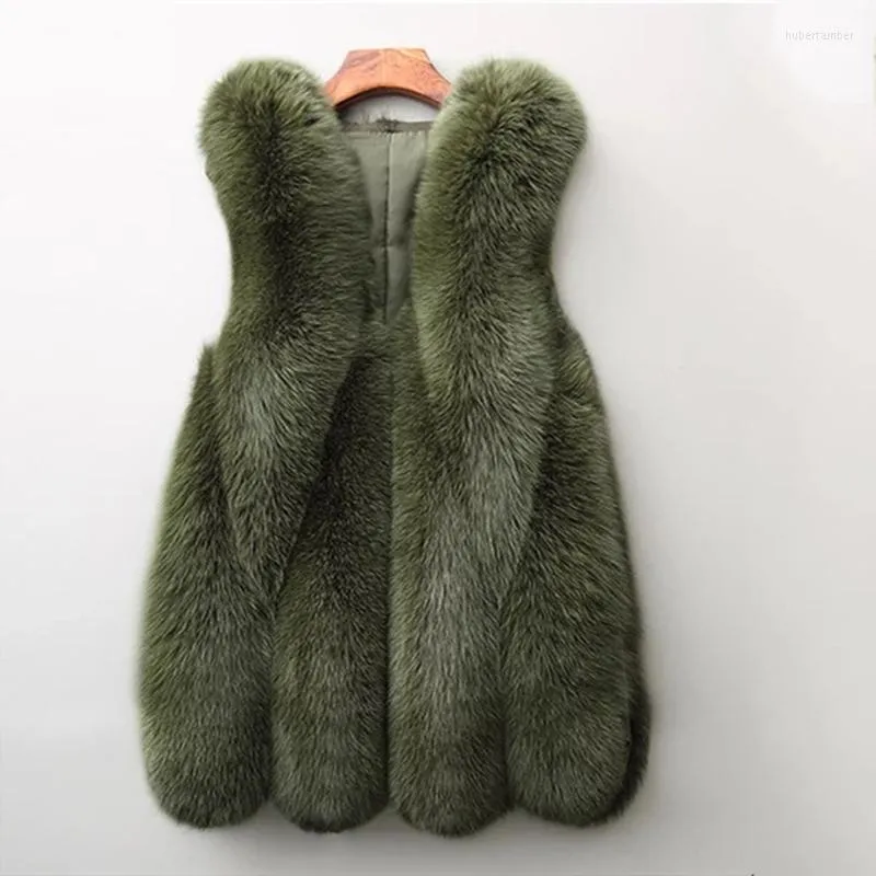 Gilets en fausse fourrure pour femmes, débardeur d'hiver de longueur moyenne, coupe cintrée, manteau en peluche, tempérament décontracté, vêtements chauds pour femmes