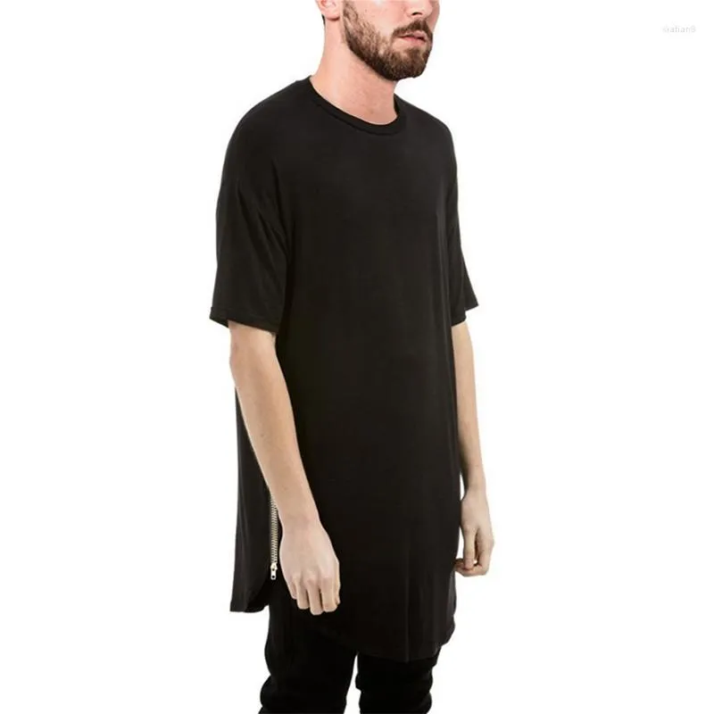 Herr t-skjortor herr t-shirt sida med dragkedja kort ärm tee män streetwear hip stil casual tops swag hem hipster mode tröja