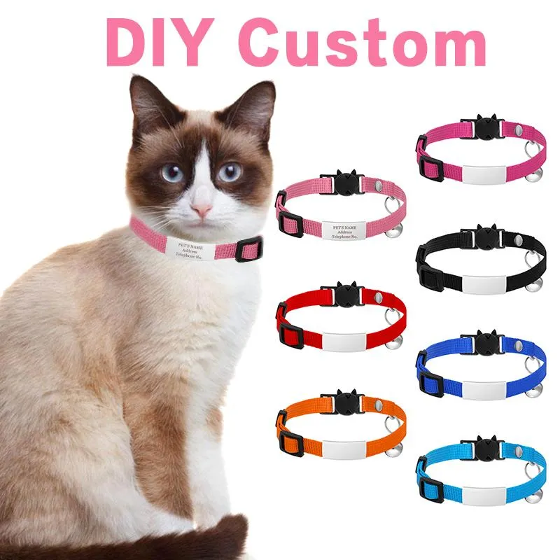 Katzenhalsbänder führen Personalisierte kostenlose Gravur ID Custom DIY Namensschild verstellbare Halskette Zertifizierung für kleine Hundewelpen Anti-verloren