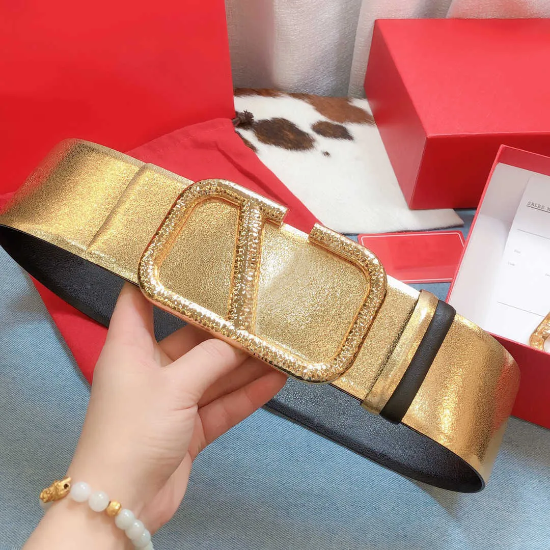 Women Luxury Designer Belt Fashion Classic Width 7.0cm Large Gold Buckle Clothing Accessories Waist Seal Womens Leather Belts With Red Gift Box