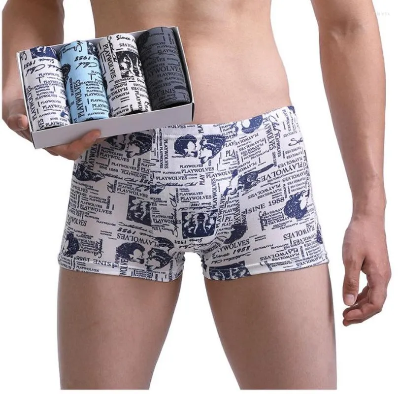 Mutande 4 Pz / lotto Slip da uomo in cotone Designer Maschile Pantaloncini boxer comodi Mutandine stampate Traspirante Taglie forti Biancheria intima L-4XL