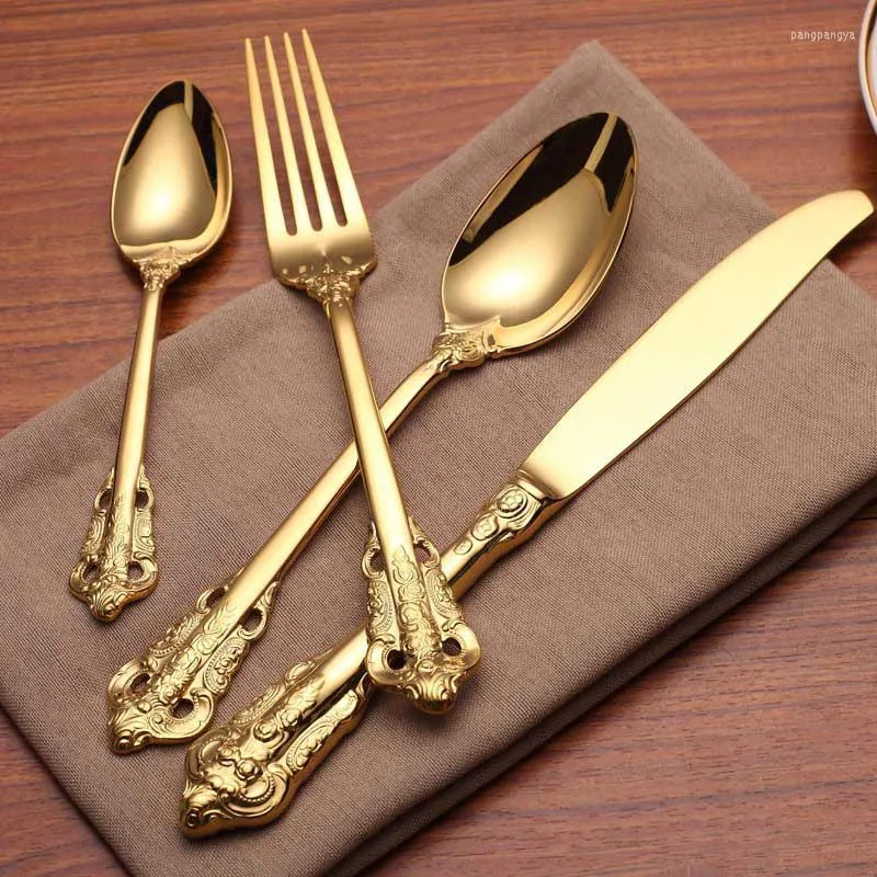 Dinnerware Sets Luxury Gold Art Cutlery Set Europe Royal Eco Friendly Products Stainless Steel Gift Jogo De Talheres Kitchen Supplies Ec50cj