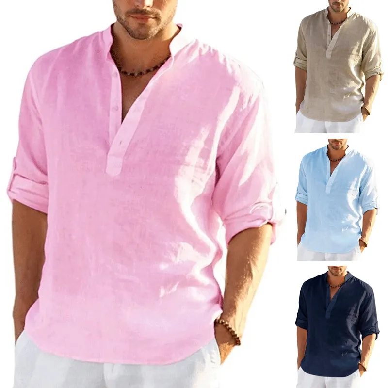 Casual shirts voor heren heren linnen met lange mouw shirt vaste kleur casual katoenen linnen shirt shirt tops maat s-5xl 230506