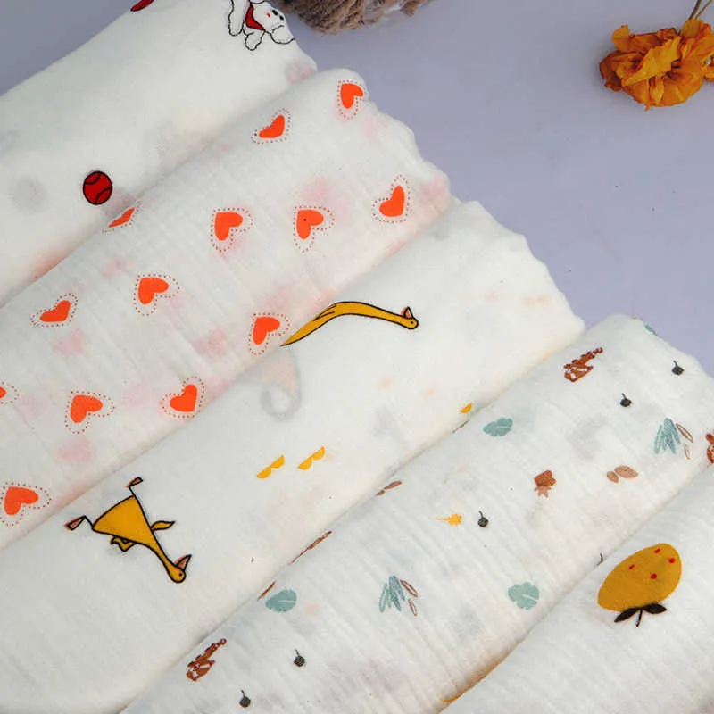 Fabric 135cm x50cm high quality soft cotton printed double layer crepe baby saliva towel household clothes children pajamas fabric P230506