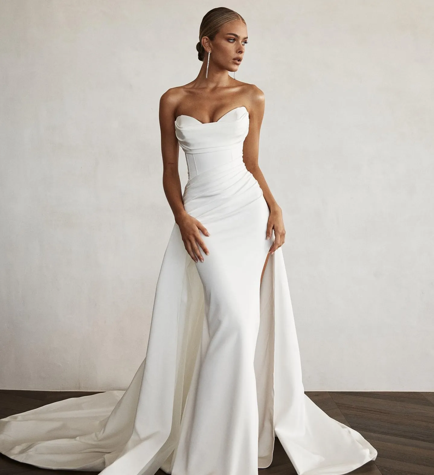 Boho Mermaid Crepe Wedding Dress With Sweetheart Neckline Front