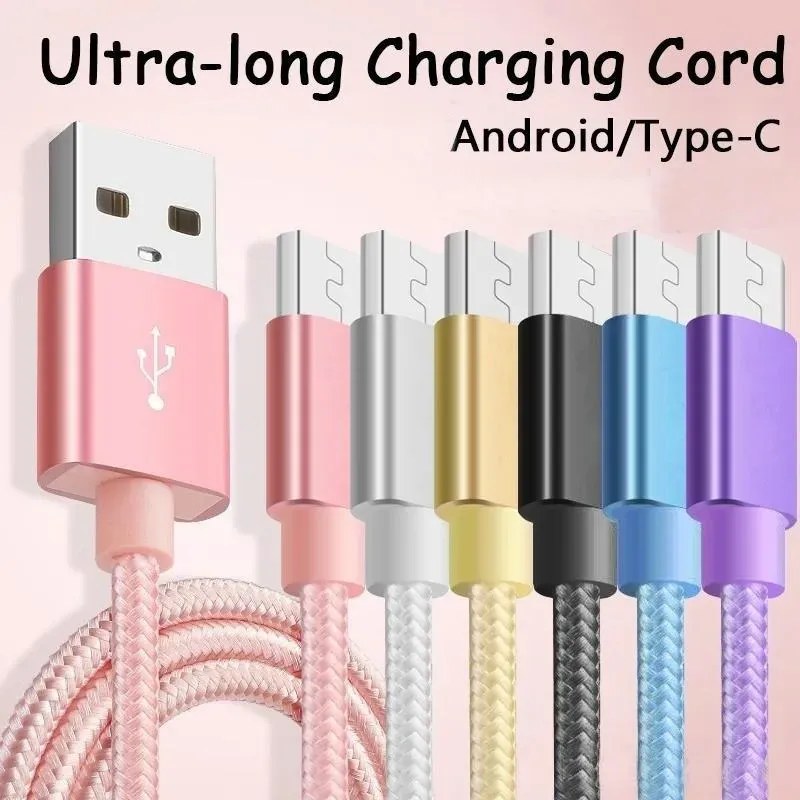 Cavi per telefoni cellulari per S21 S10 S8 S9 NOTE 10 NOTE 9 1M/2M/3M 3FT 6FT 10FT Alloggiamento in metallo Cavo micro USB intrecciato Sincronizzazione dati ad alta velocità Cavo di ricarica rapida USB