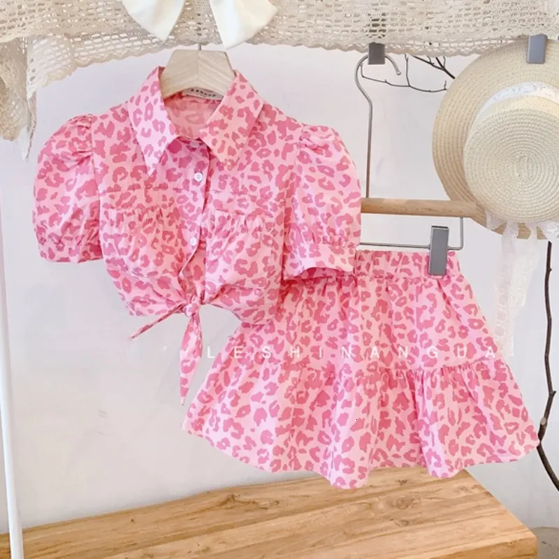 Clothing Sets Girls' Pink Leopard Preschool Brand Children's Shirts and Skirts 230505