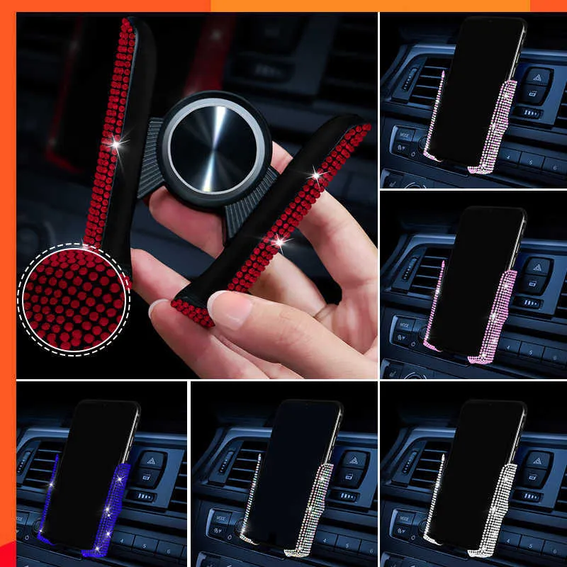 Suporte luxuoso de celular para carro, luxuoso, incrustado com diamantes, universal, ventilação de ar, suporte para celular, acessórios brilhantes para carro para meninas