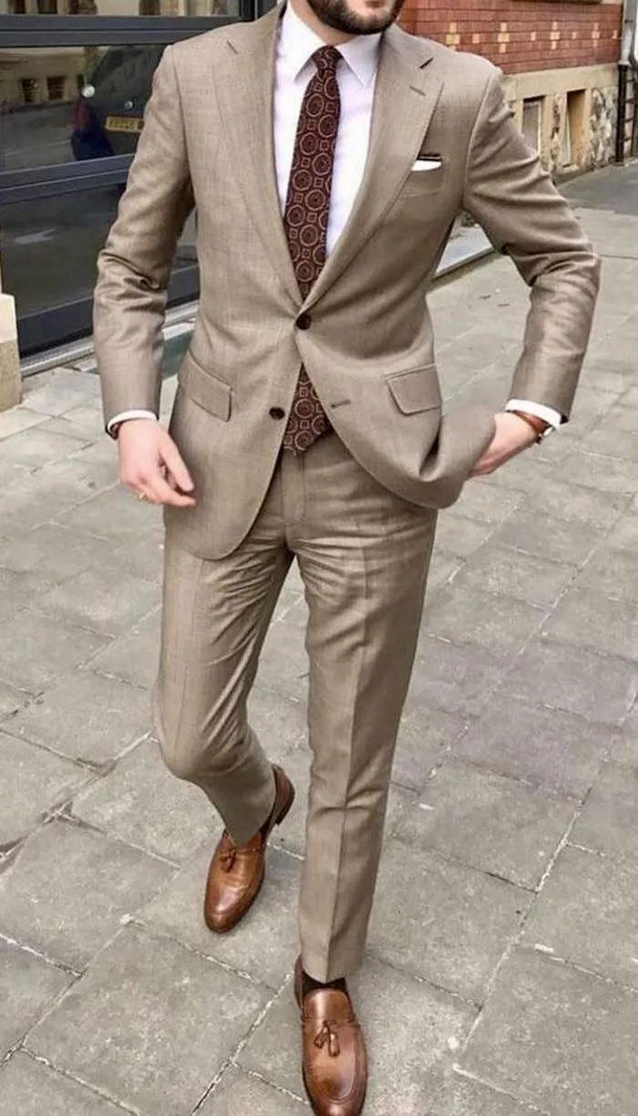 남자의 양복 blazers 젤토는 웨딩 턱시도 노치 된 라펠 신랑 사업 파티 Prom Blazer 230506을위한 잘 생긴 캐주얼 2 피스 정장
