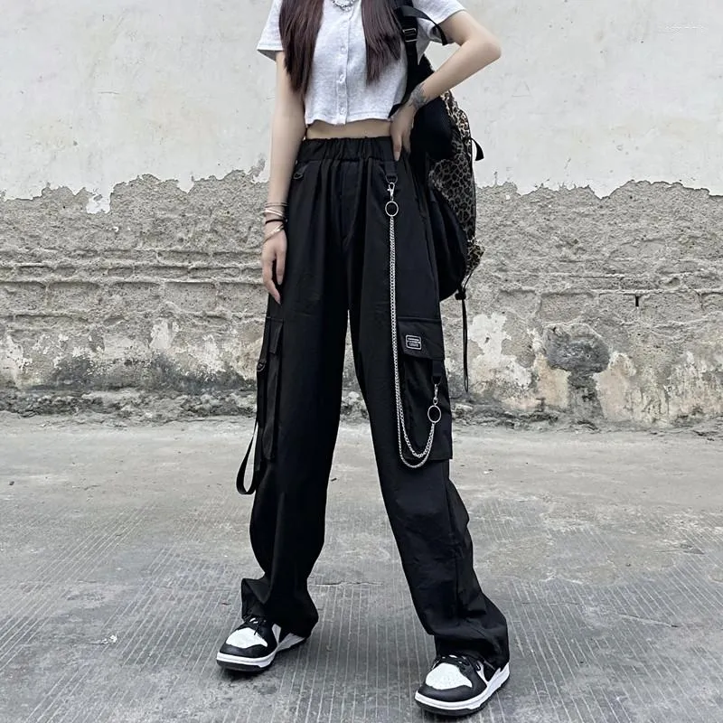 Harajuku Style Womens Cargo Pants With Chain Strap, Loose Fit, Pocket  Square, Elastic Waist, And Wide Leg Casual And High Waisted Black Sports  Black Cargo Trousers Womens From Blossommg, $25.31