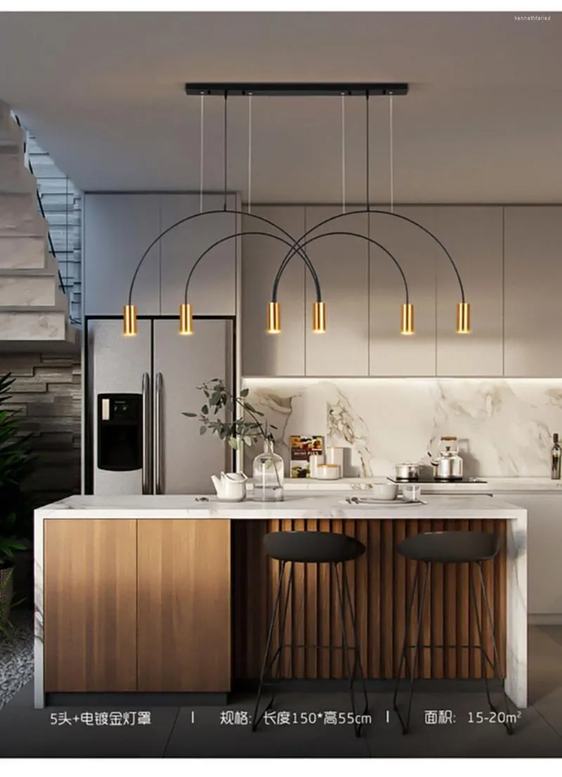 Pendelleuchten LED Lampe Persönlichkeit Kreativ Bogen Geometrische Linie Schwarz Gold Moderne Küche Restaurant Bar
