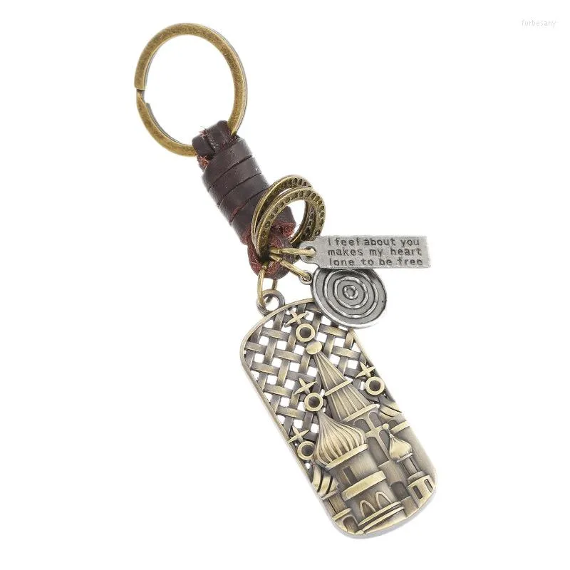 Keychains Vintage Fashion Keychain Alloy Castle Hangers Weef lederen houder Fairy Tale Bag Car Keyring Chain Children Women Sieraden Geschenk