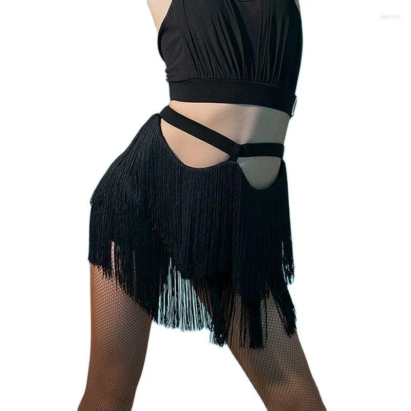 Bühnenabnutzung Latin Dance Kleid Frauen Patchwork Quaste Sexy Rock für Ballsaal Samba Tango Chacha Bauchtanz Performance