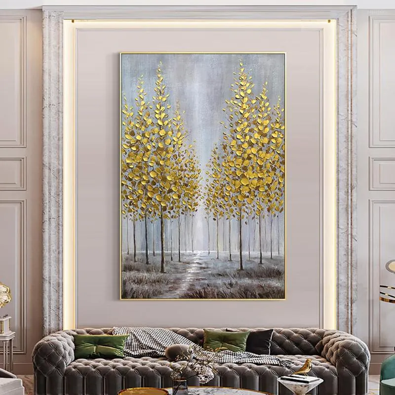 Paintings Abstract Decorative Wall Art Picture Autumn Forest Handmade Canvas Painting Gold Tree Thick Oil Home Decor