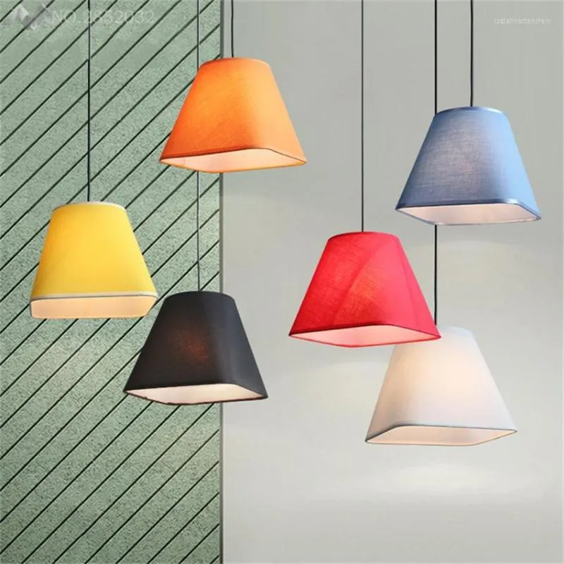Hängslampor nordiska moderna färgglada tyglampan tyg lamshade lampor för vardagsrum sovrum bar café hem belysning fixturer dekor