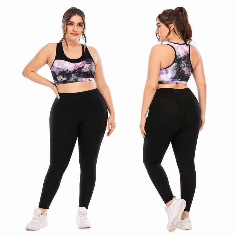 Kvinnors träningsdräkter Nya 2021 Kvinnor Plus Size Yoga Suit Gym Sport Running Set Sportuits For Female Large Tracksuit Tacking Wear P230506