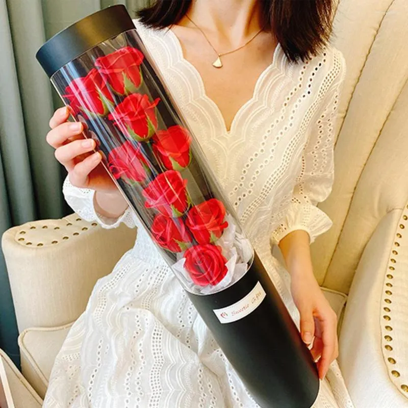 Dekorativa blommor Valentines Day Rose Gift Box Bucket Floral Soap Roses Flower Bröllopsdag för älskare flickvän