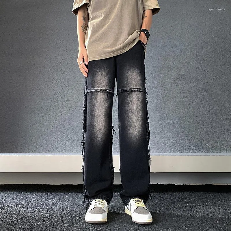 Dżinsy męskie letnie męskie mody dżinsowe spodnie zszywające nury łydki wydrukowane wolny czas Vintage High Street Heavy Heavy -Fearwear
