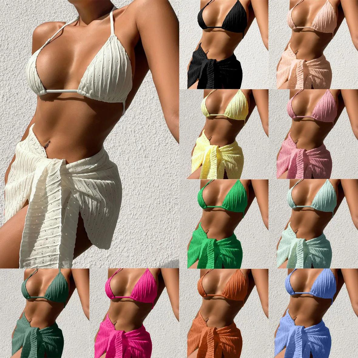 Satın Al Bir Ücretsiz Sıcak Satış Bikini Kadın Moda Stock Bandage Mayo Seksi Pad Üç Parçalı Set 11 Modeller