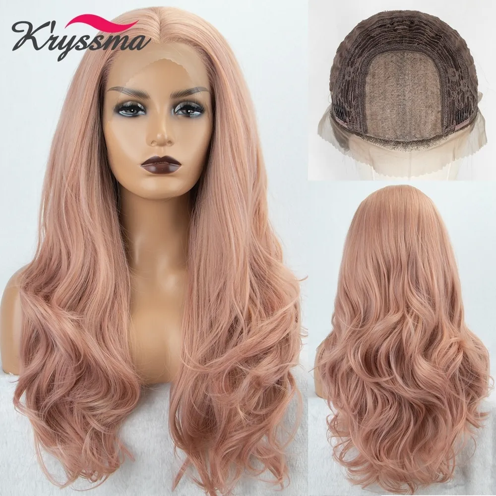Most Realistic Synthetic Wigs Kryssma Pink Blonde Lace Front Long