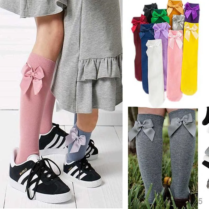 3pcs Socks girl long sock over knee high bow baby toddler shoes girls to socks kids cotton spring autumn