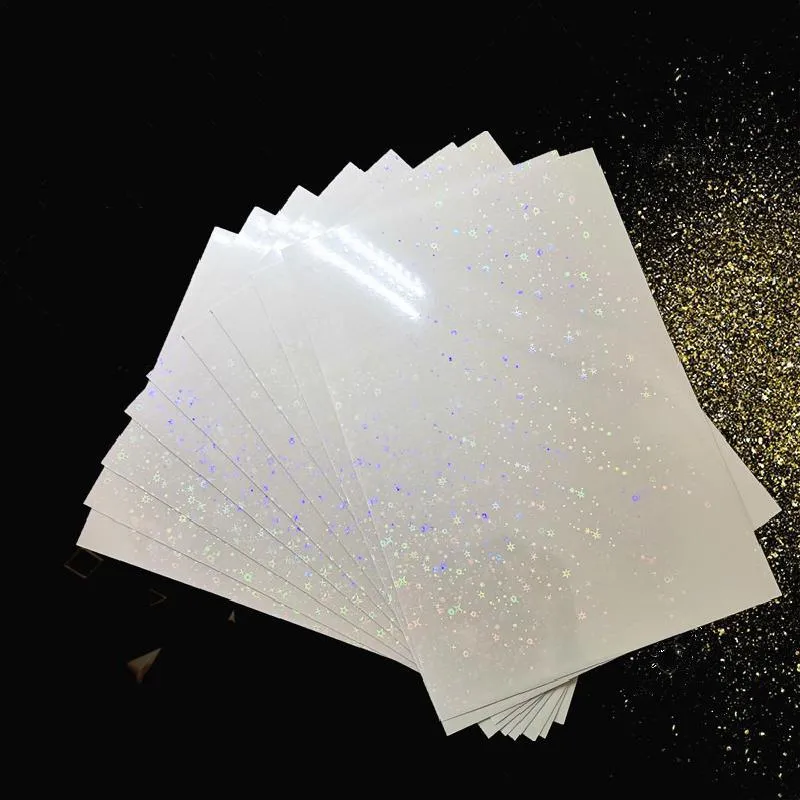 Papier 210 x 297 mm Holographic Small Five Stars Foil Adhesive Ruban Adhérent stratifiant sur papier Plastique 50 Feuilles DIY Package Color Carte