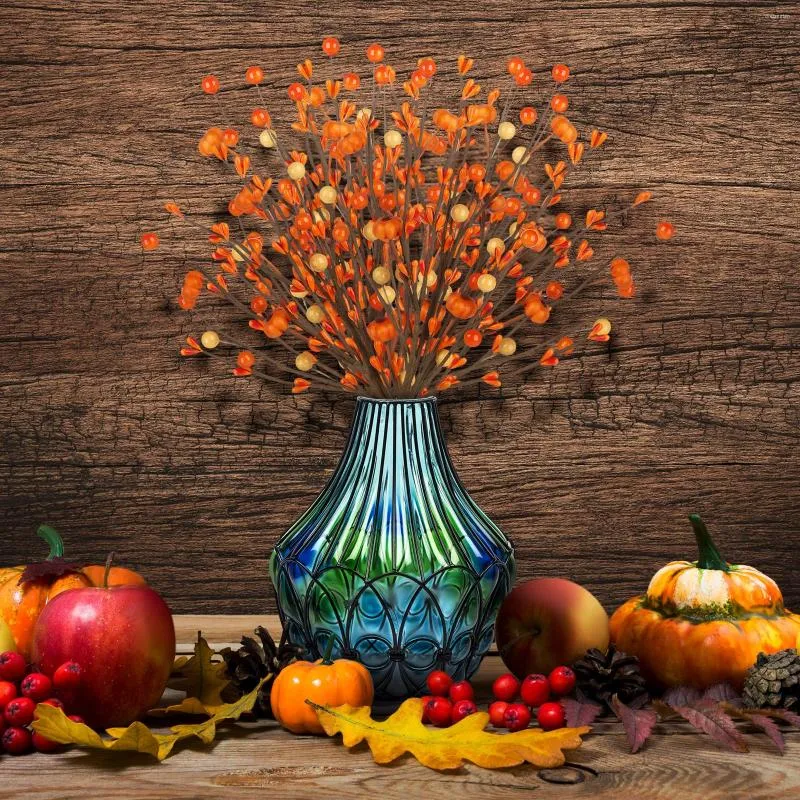 Dekorativa blommor Artificiella blommaskum Berry Pumpkin Branch Thanksgiving Decoration Table Visar Simulation Plant för Party Festival