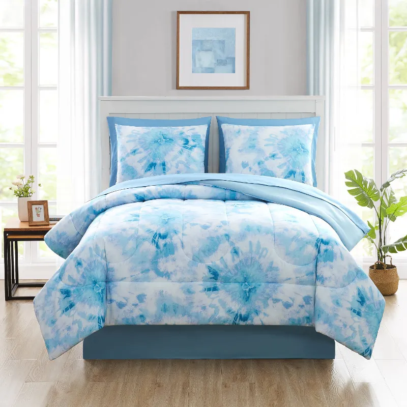 Bedding Sets Painstays Blue Tie Dye de 8 peças Cama em um edredom de bolsa com folhas cheias 230506