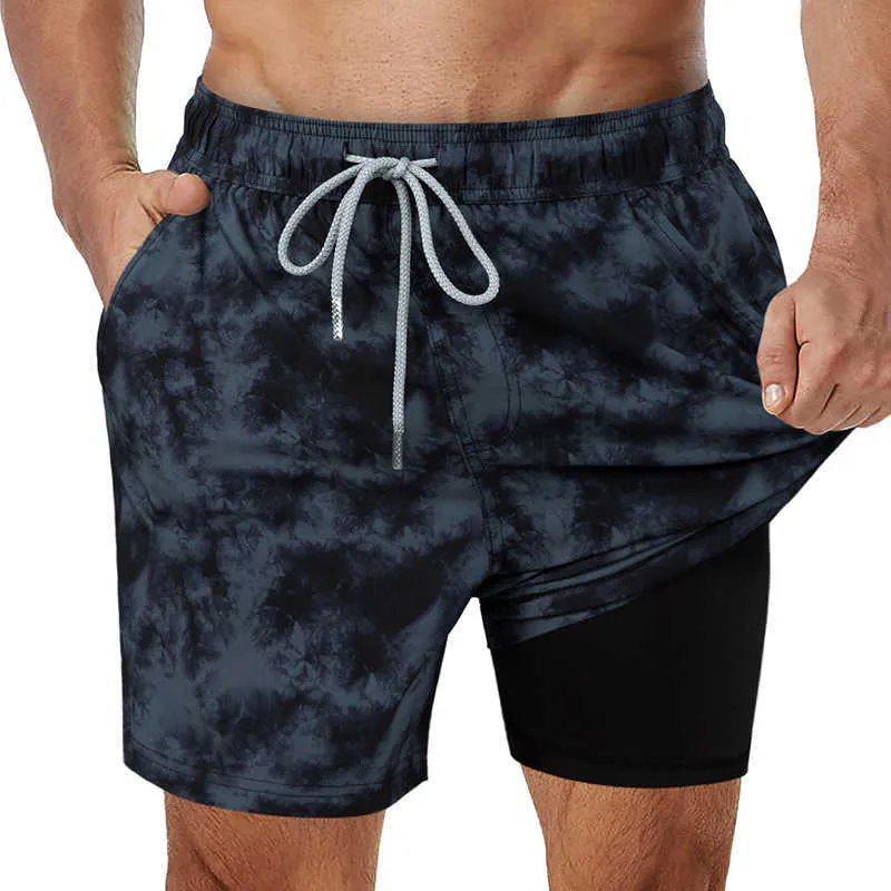 Mäns badkläder surfcuz mens badstammar med kompressionsfoder strandstrandshorts snabba torra ingen chafing badbräda shorts med fickor för män p230506