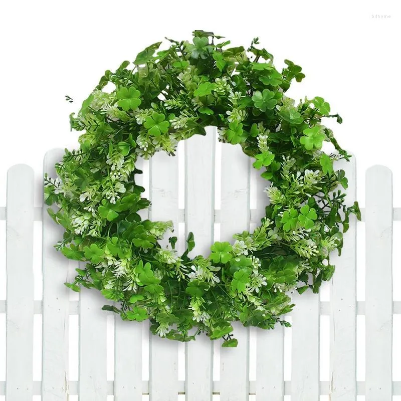 Dekorativa blommor Shamrock Wreath Green Wreaths for Ytter Door Irish St Patricks Day Bouquet Artificial Garland Home Wall Decorations