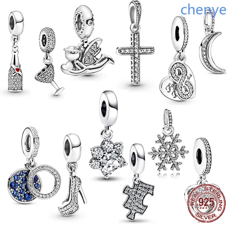 925 Silver Fit Pandora Charm 925 حذاء سوار ، كوكتيل كوب ، كروس ندفة الثلج سحر أزياء مجموعة قلادة DIY غرامة حبات المجوهرات