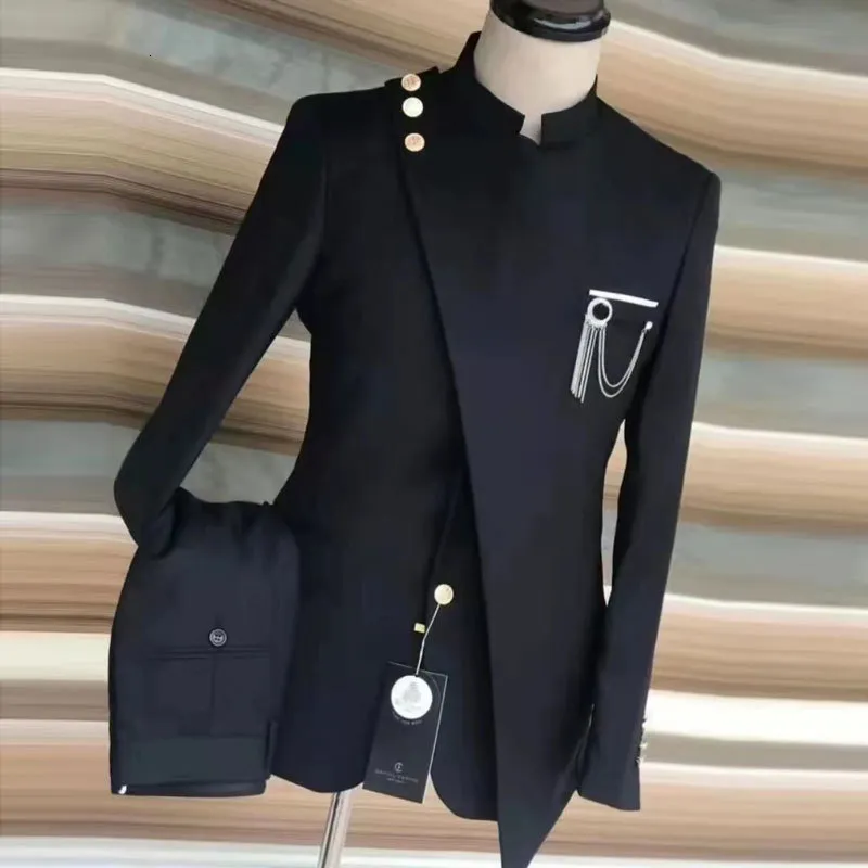 Męskie garnitury Blazers 2023 Europa i Stany Zjednoczone duży rozmiar garnituru dwuczęściowy stojak na kołnierz biznesu Groom Man Odzież 230506