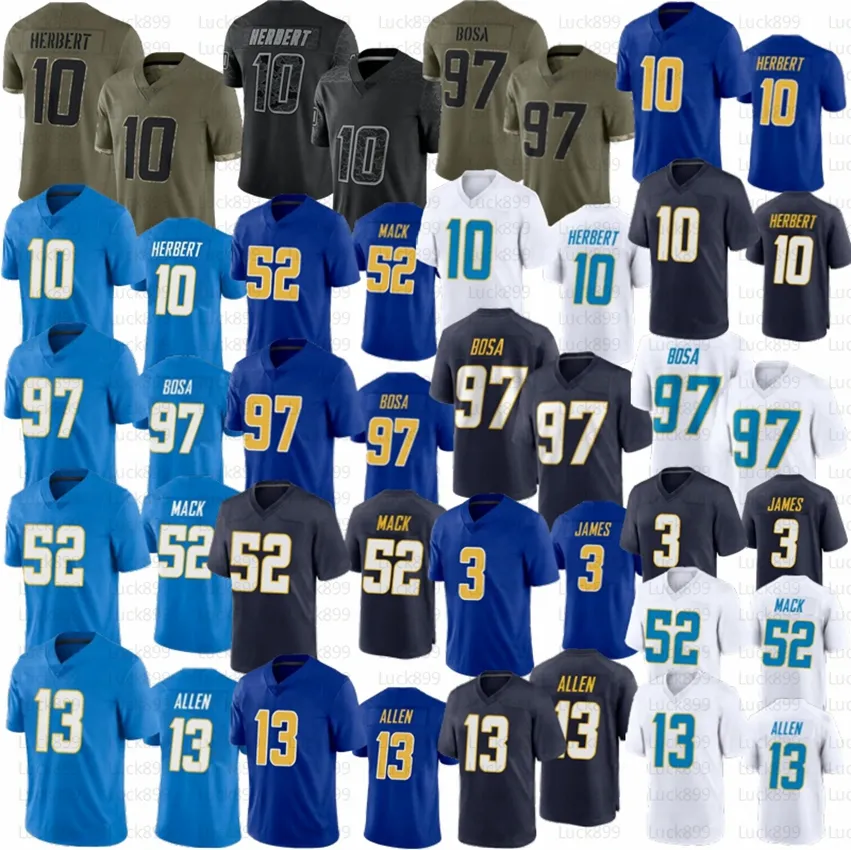 2023 Justin Herbert voetbalshirts Keenan Allen Joey Bosa Austin Ekeler Khalil Mack Derwin James Jr