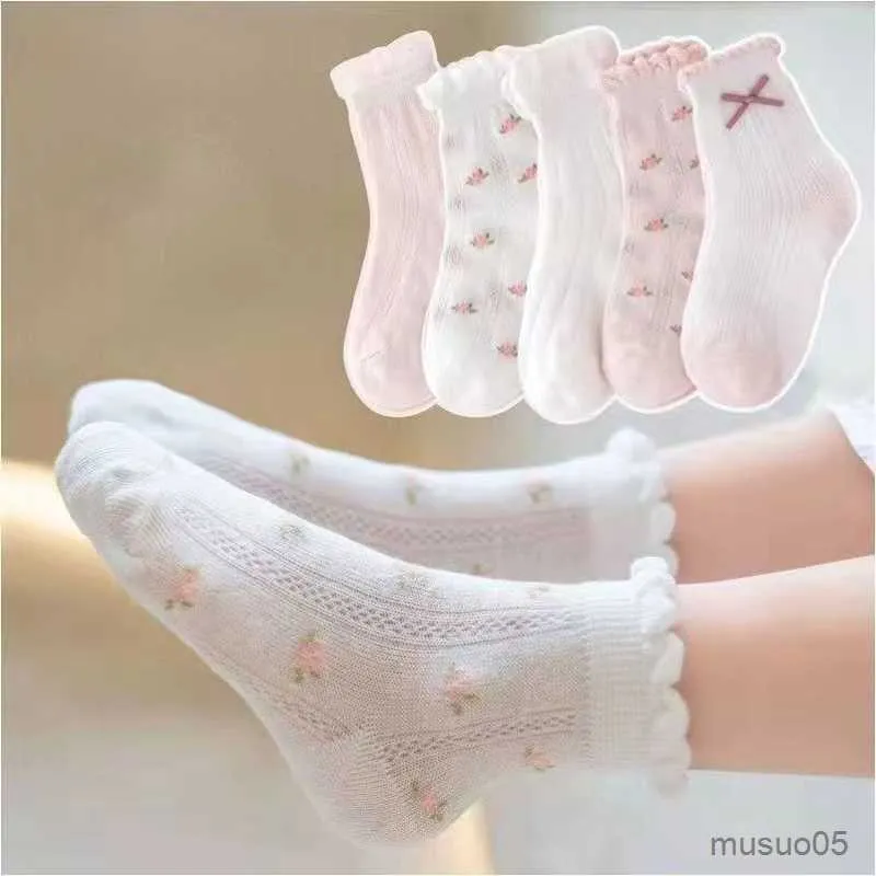 Chaussettes en coton pour filles, 3 pièces, paires/lot, printemps et été, motif de fleurs mignonnes, accessoires pour vêtements pour petites filles