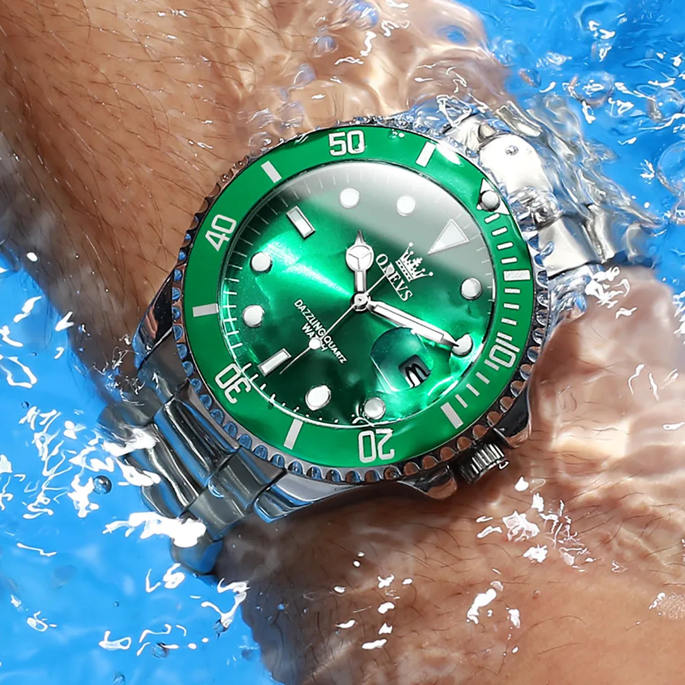 Montres bracelets olevs hommes montre plongeur vert tanche pour acier inoxydable quartz luxe lumineux 230506