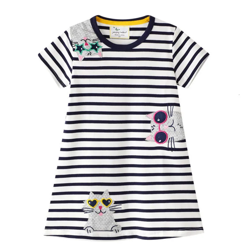 Girl s Dresses Jumping Meters Summer Princess Short Sleeve Applique Girls Cotton for Baby Stripe Costume Selling Kids Dress 230505