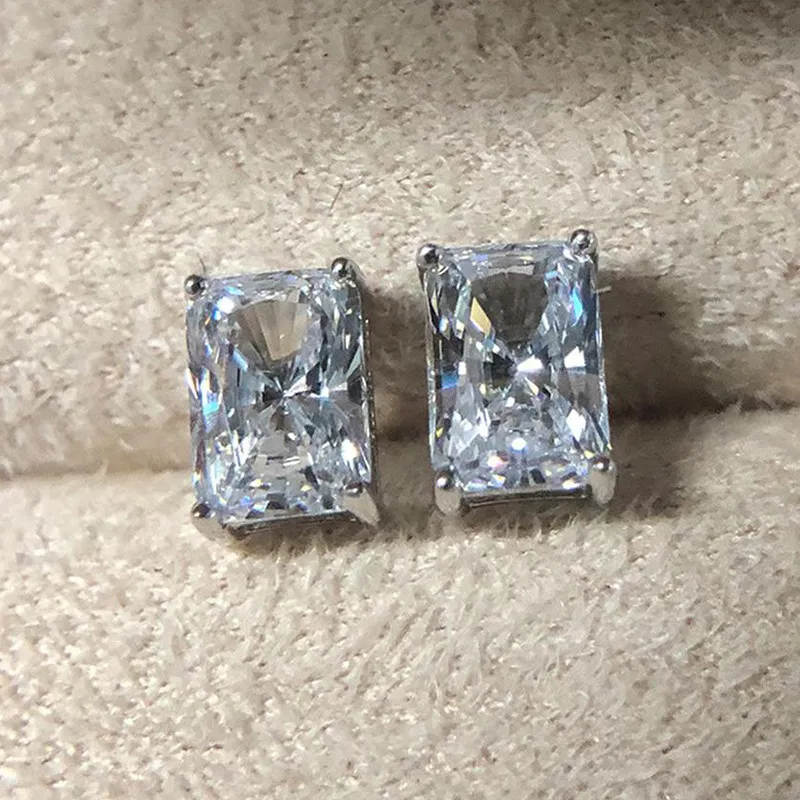 Brincho de pântano quadrado 4ct aaaaa zircão de zircão prateado jóias brincos de casamento para mulheres presentes de noiva