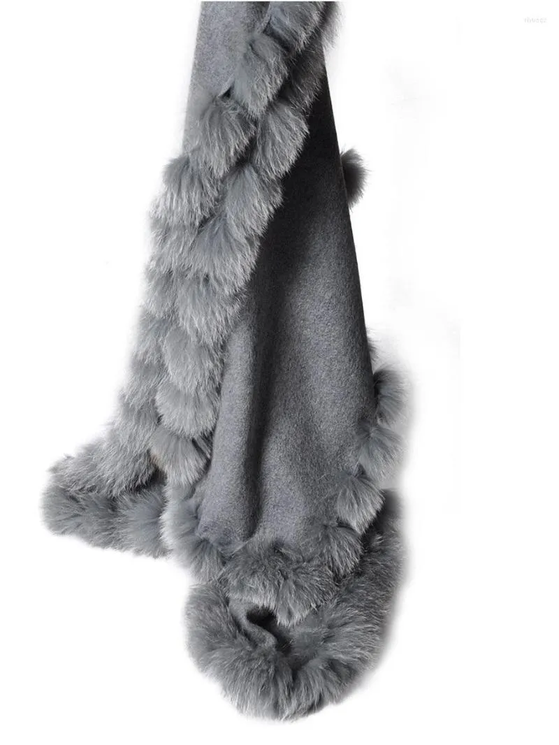 Foulards de fête en cachemire pour femmes avec fourrure véritable garnie de fourrure longue châle cape hiver écharpe extérieure