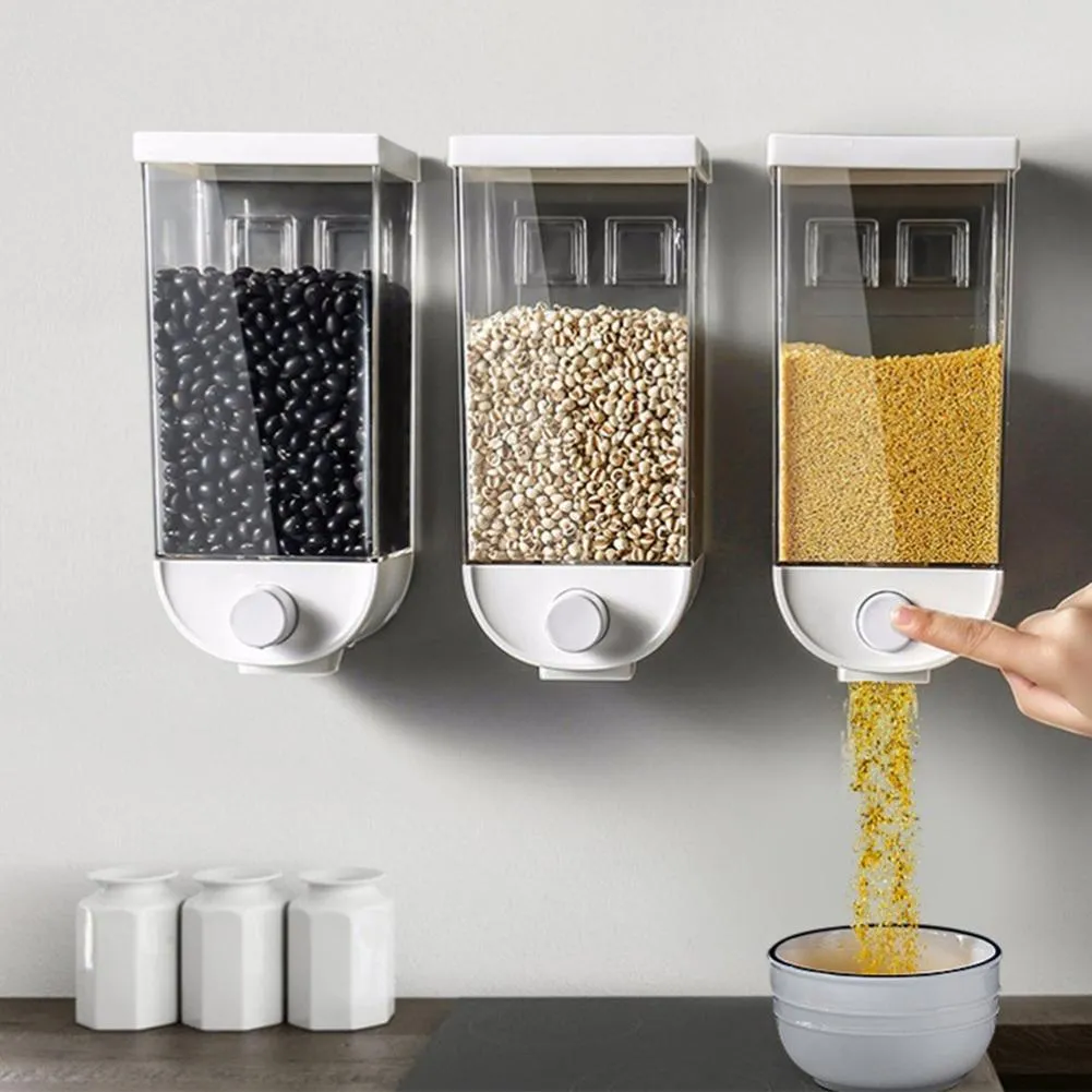 Organization Wall Mounted Press Cereals Dispenser Grain Storage Boxes Dry Foods Container Organizer Kitchen Storage Box Food Dispenser