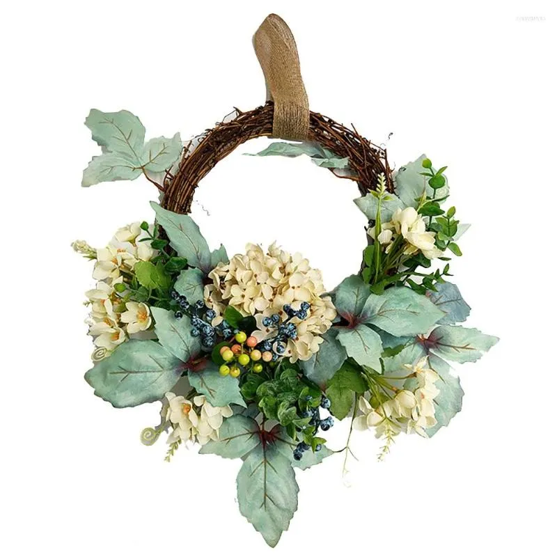 Fleurs décoratives couronne de printemps hortensia artificiel pour toutes les saisons porte d'entrée ronde mur fenêtre décor de fête de mariage