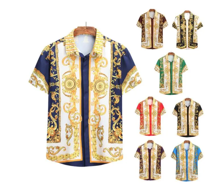 2023GG Baroque Brand Floral Printed T Shirts Men Luxury Royal Style Short Sleeve lapel Shirts Mens Summer Casual Clothes Hip Hop Polos Tops