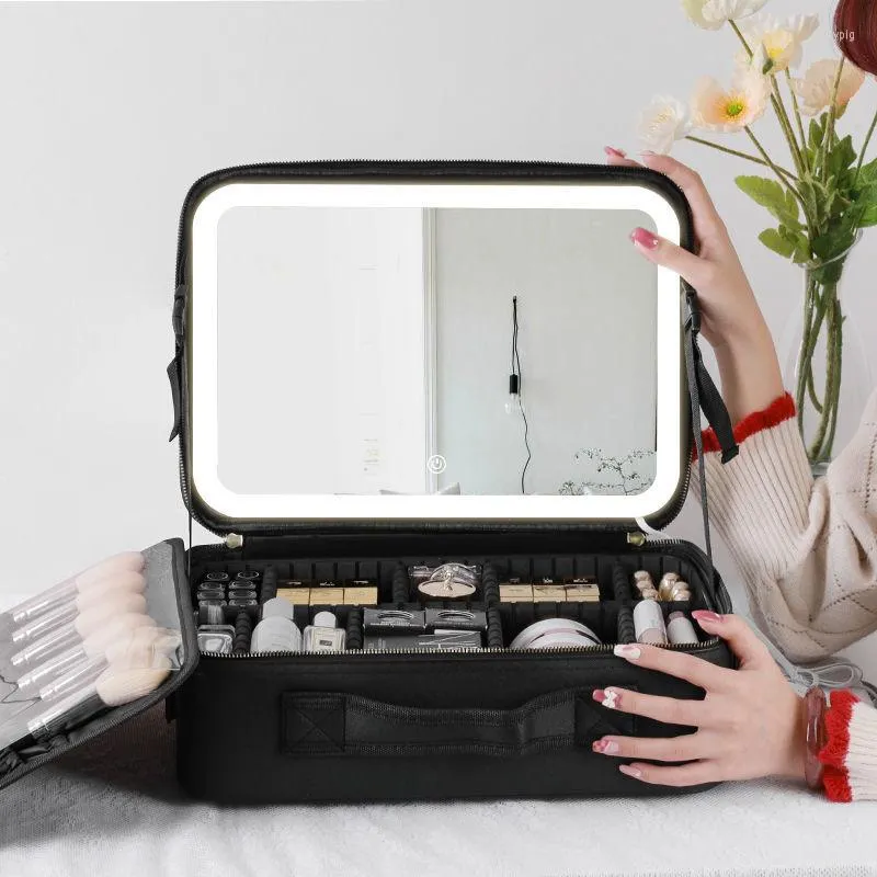 Sacs à cosmétiques 2023 Smart LED grande capacité trousse de maquillage voyage Portable professionnel multifonctionnel sac à outils de tatouage pour les femmes