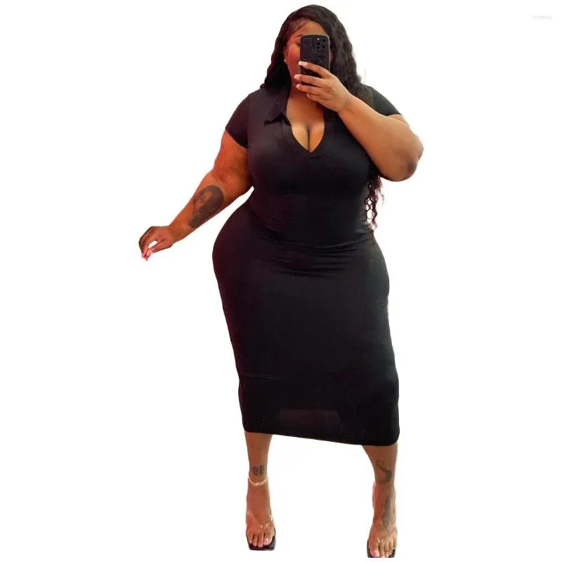 Wholesale Plus Size Womens Summer Plus Size Casual Dresses With V Neck Short Sleeves And Solid Color Perfect For Leisure Party Club Or Sport Available In 4XL And 5XL Sizes From Lolitassa