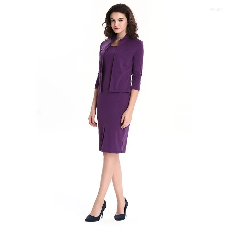 Robes de travail Office Lady Slim Dress Costumes 2 Pièce OL Vert Violet Élégant Gaine Moulante Dresscardigan Chemise Deux Pièces Ensembles De Vêtements De Travail