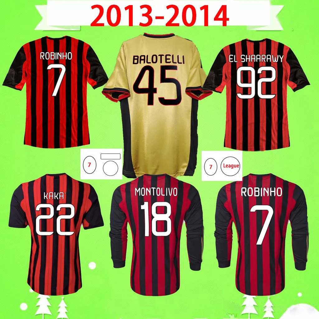 2013 2014 Maillot de football rétro maillot de football vintage 13 14 classique Maglia da calcio AC MALDINI HONDA MILAN INZAGHI ROBINHO KAKA MONTOLIVO EL SHAARAWY BALOTELLI