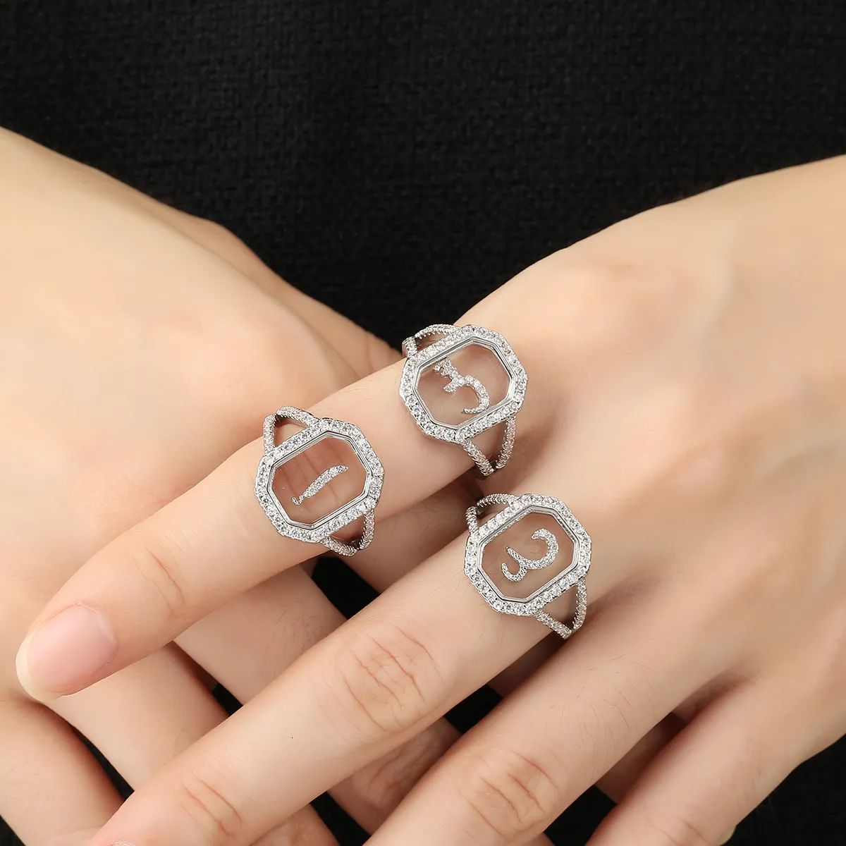 Arabic Style Zircon Arabic Letter Rings For Short Fingers For