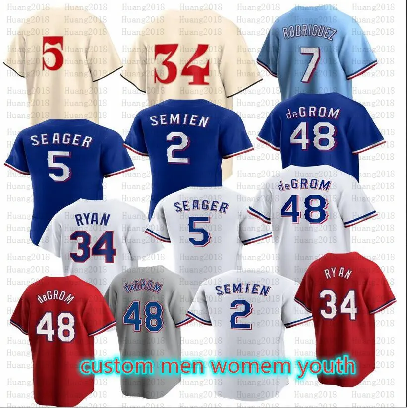 Jacob Degrom Corey Seager Jersey Marcus Semien Josh Smith Adolis Garcia Kole Calhoun Nolan Ryan Jon Gray Hamilton Calhoun Solak Men Youth