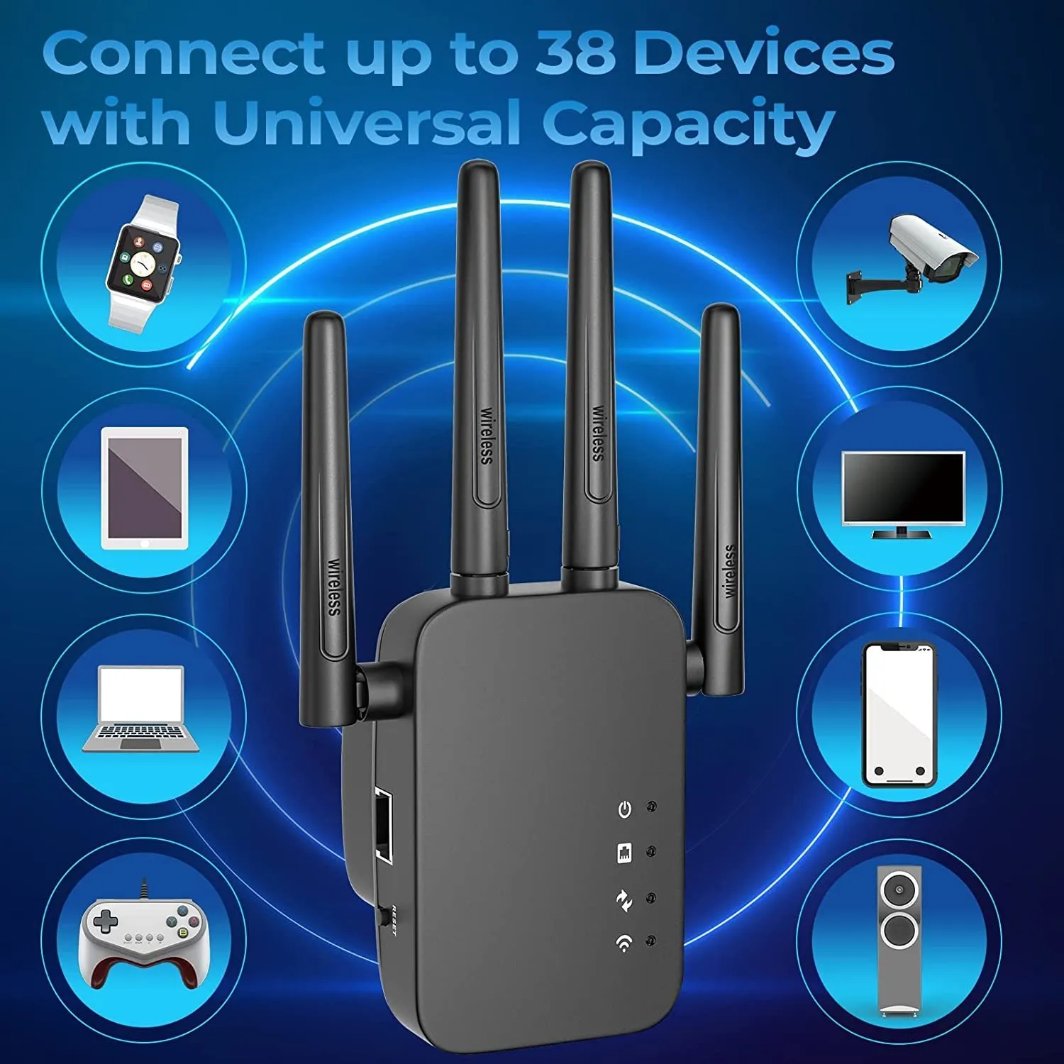 Extensor WiFi, repetidor WiFi, amplificador WiFi, cubre hasta 3500 pies  cuadrados y 30 dispositivos, hasta 1200 Mbps repetidor WiFi, doble banda  2.4G