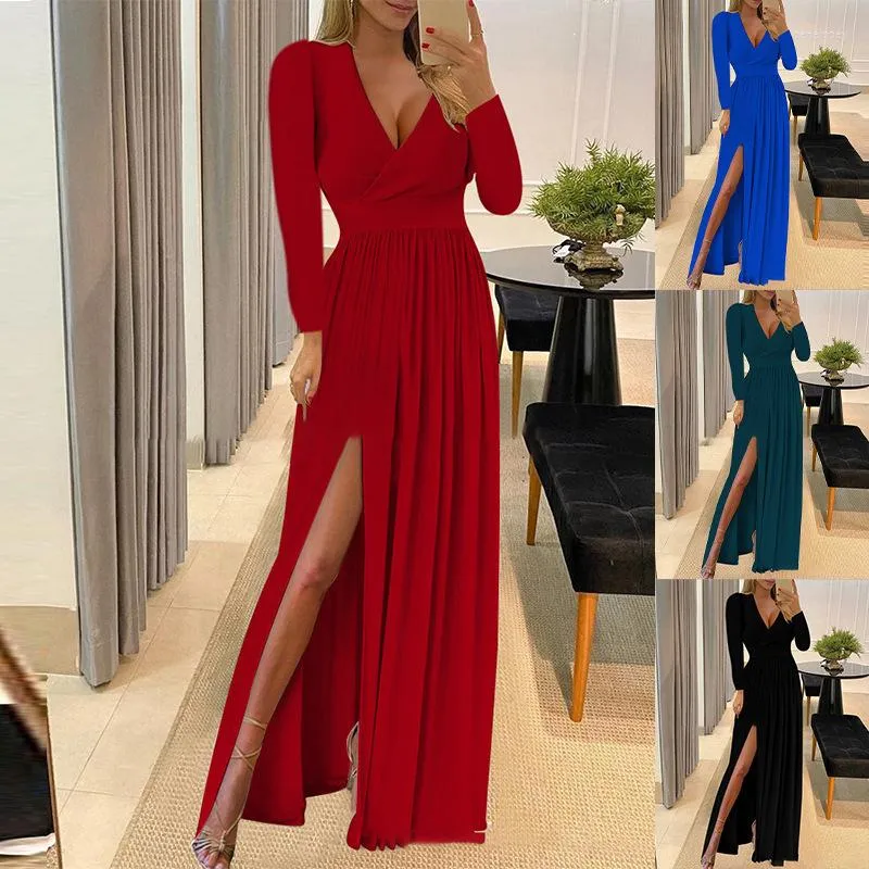 Casual Dresses ReeRee Women None Long Sleeve Other V-Neck Ankle-Length Elegant Pencil Dress Spandex All-Season